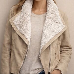 Rachel Moto Tan and Cream Faux Suede and Faux Fur Boho size 10 Womens Jacket